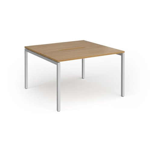 Connex Goal-Post 1200 x 1200 x 725mm Back to Back Desk (2 x 1200mm) - Silver Frame / Oak Top