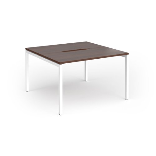 Connex Goal-Post 1200 x 1200 x 725mm Back to Back Desk (2 x 1200mm) - White Frame / Walnut Top