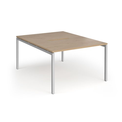 Connex Goal-Post 1200 x 1600 x 725mm Back to Back Desk (2 x 1200mm) - Silver Frame / Kendal Oak Top
