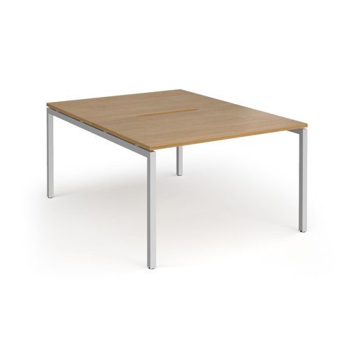 Connex Goal-Post 1200 x 1600 x 725mm Back to Back Desk (2 x 1200mm) - Silver Frame / Oak Top