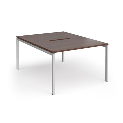Connex Goal-Post 1200 x 1600 x 725mm Back to Back Desk (2 x 1200mm) - Silver Frame / Walnut Top