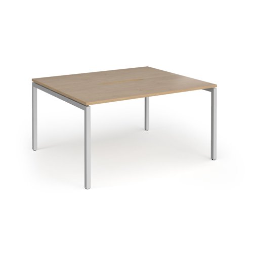 Connex Goal-Post 1400 x 1200 x 725mm Back to Back Desk (2 x 1400mm) - Silver Frame / Kendal Oak Top