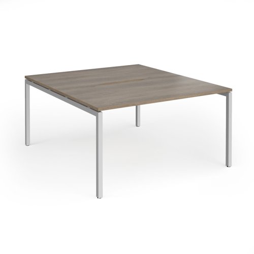 Connex Goal-Post 1400 x 1600 x 725mm Back to Back Desk (2 x 1400mm) - Silver Frame / Nebraska Oak Top