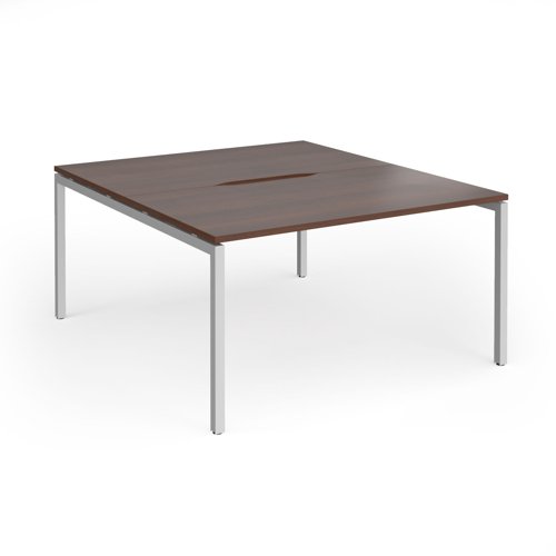 Connex Goal-Post 1400 x 1600 x 725mm Back to Back Desk (2 x 1400mm) - Silver Frame / Walnut Top