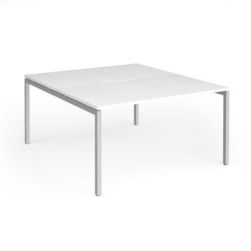 Connex Goal-Post 1400 x 1600 x 725mm Back to Back Desk (2 x 1400mm) - Silver Frame / White Top