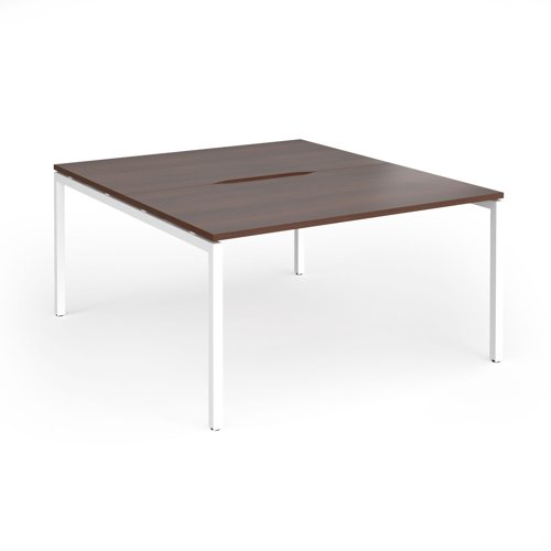 Connex Goal-Post 1400 x 1600 x 725mm Back to Back Desk (2 x 1400mm) - White Frame / Walnut Top