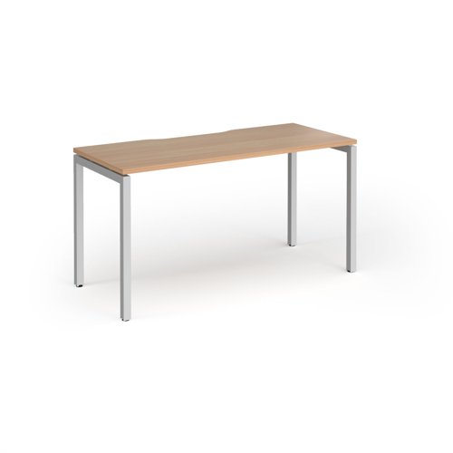 Connex Goal-Post 1400 x 600 x 725mm Single Desk - Silver Frame / Beech Top