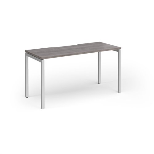 Connex Goal-Post 1400 x 600 x 725mm Single Desk - Silver Frame / Grey Oak Top