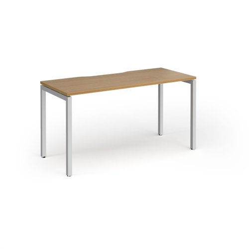 Connex Goal-Post 1400 x 600 x 725mm Single Desk - Silver Frame / Oak Top
