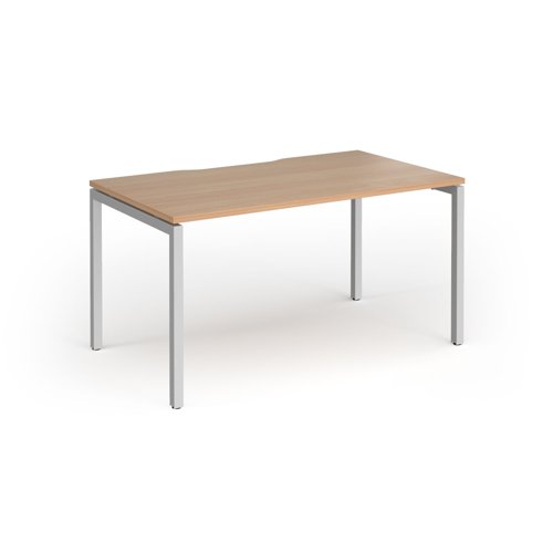 Connex Goal-Post 1400 x 800 x 725mm Single Desk - Silver Frame / Beech Top