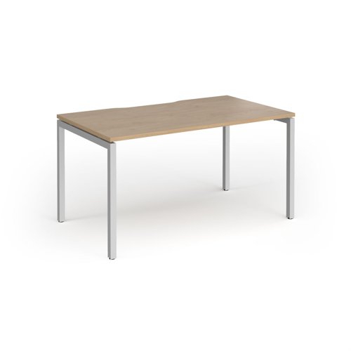Connex Goal-Post 1400 x 800 x 725mm Single Desk - Silver Frame / Kendal Oak Top