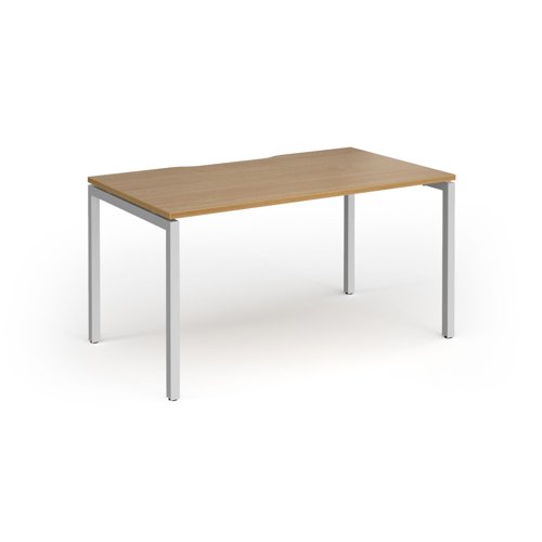 Connex Goal-Post 1400 x 800 x 725mm Single Desk - Silver Frame / Oak Top