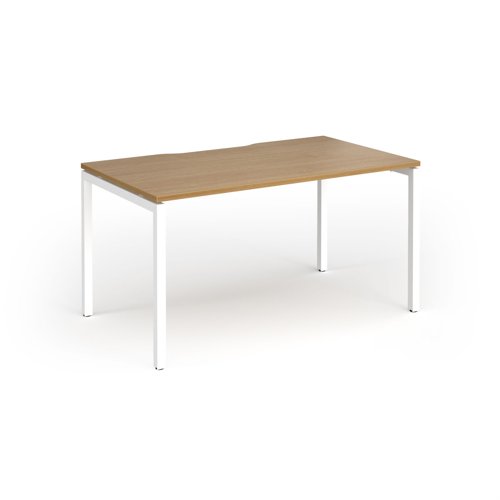 Connex Goal-Post 1400 x 800 x 725mm Single Desk - White Frame / Oak Top