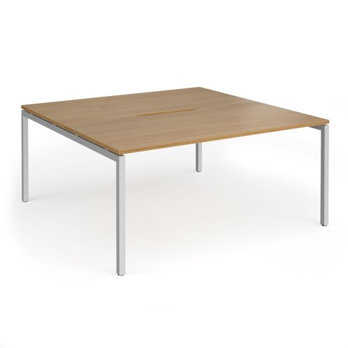 Connex Goal-Post 1600 x 1600 x 725mm Back to Back Desk (2 x 1600mm) - Silver Frame / Oak Top