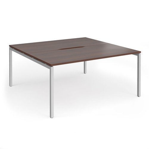 Connex Goal-Post 1600 x 1600 x 725mm Back to Back Desk (2 x 1600mm) - Silver Frame / Walnut Top