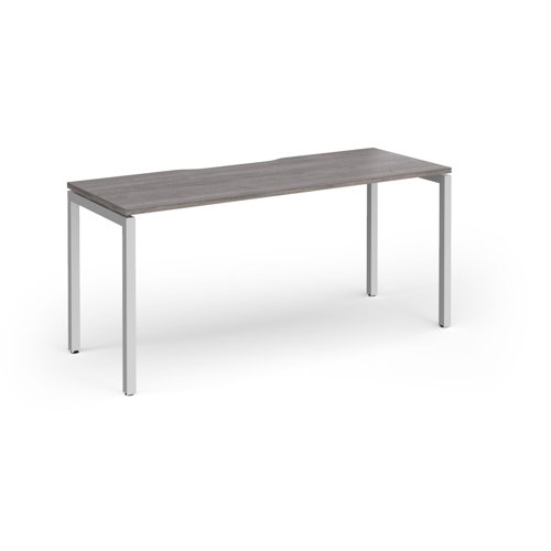 Connex Goal-Post 1600 x 600 x 725mm Single Desk - Silver Frame / Grey Oak Top