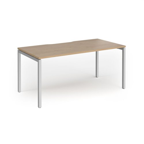 Connex Goal-Post 1600 x 800 x 725mm Single Desk - Silver Frame / Kendal Oak Top