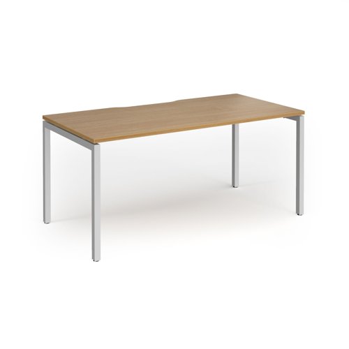 Connex Goal-Post 1600 x 800 x 725mm Single Desk - Silver Frame / Oak Top