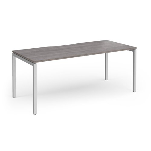 Connex Goal-Post 1800 x 800 x 725mm Single Desk - Silver Frame / Grey Oak Top