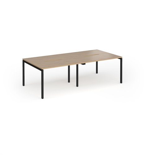 Connex Goal-Post 2400 x 1200 x 725mm Back to Back Desk (4 x 1200mm) - Black Frame / Kendal Oak Top