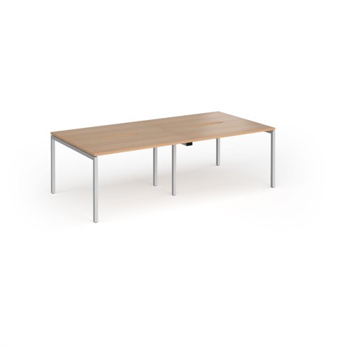 Connex Goal-Post 2400 x 1200 x 725mm Back to Back Desk (4 x 1200mm) - Silver Frame / Beech Top