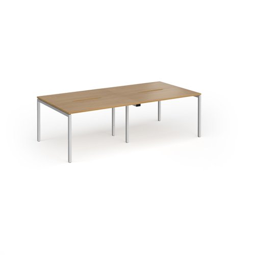 Connex Goal-Post 2400 x 1200 x 725mm Back to Back Desk (4 x 1200mm) - Silver Frame / Oak Top
