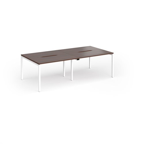 Connex Goal-Post 2400 x 1200 x 725mm Back to Back Desk (4 x 1200mm) - White Frame / Walnut Top