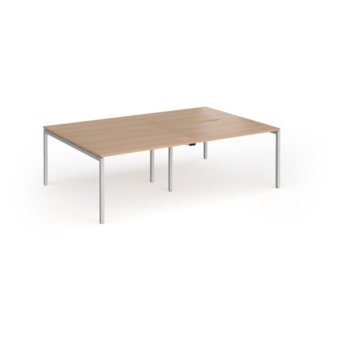 Connex Goal-Post 2400 x 1600 x 725mm Back to Back Desk (4 x 1200mm) - Silver Frame / Beech Top