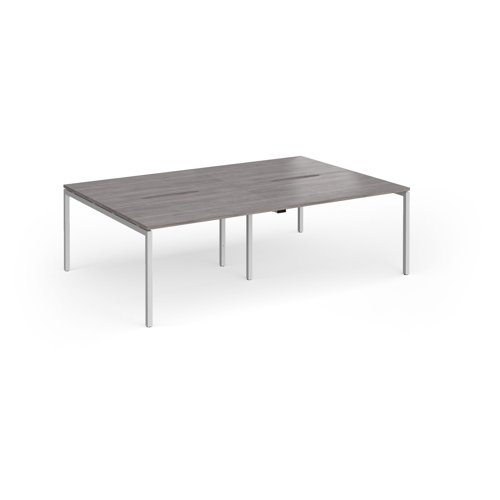 Connex Goal-Post 2400 x 1600 x 725mm Back to Back Desk (4 x 1200mm) - Silver Frame / Grey Oak Top