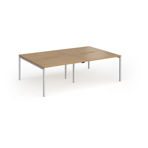 Connex Goal-Post 2400 x 1600 x 725mm Back to Back Desk (4 x 1200mm) - Silver Frame / Oak Top