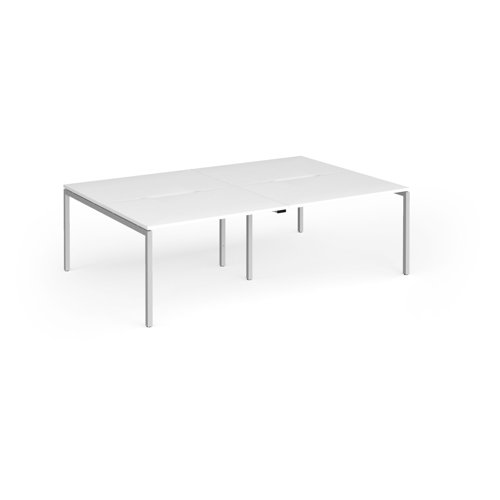 Connex Goal-Post 2400 x 1600 x 725mm Back to Back Desk (4 x 1200mm) - Silver Frame / White Top