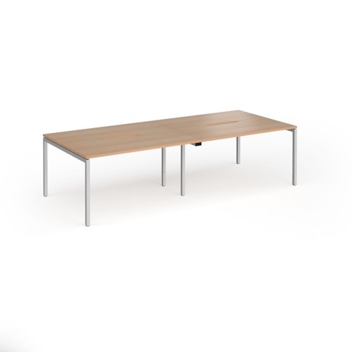 Connex Goal-Post 2800 x 1200 x 725mm Back to Back Desk (4 x 1400mm) - Silver Frame / Beech Top
