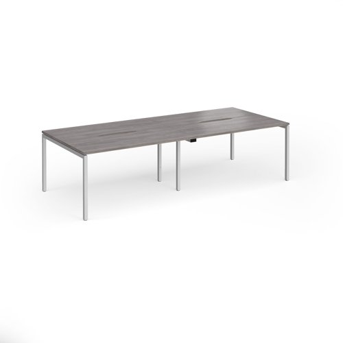 Connex Goal-Post 2800 x 1200 x 725mm Back to Back Desk (4 x 1400mm) - Silver Frame / Grey Oak Top