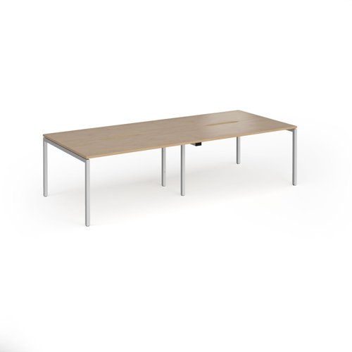 Connex Goal-Post 2800 x 1200 x 725mm Back to Back Desk (4 x 1400mm) - Silver Frame / Kendal Oak Top