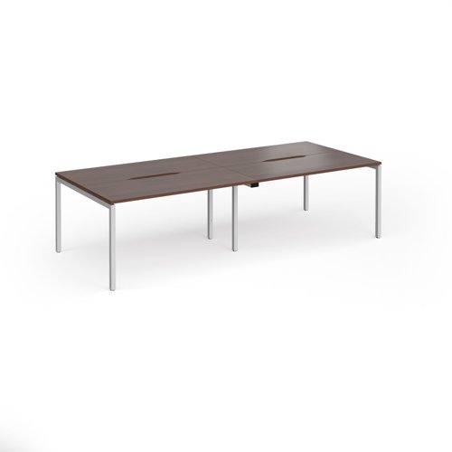 Connex Goal-Post 2800 x 1200 x 725mm Back to Back Desk (4 x 1400mm) - Silver Frame / Walnut Top