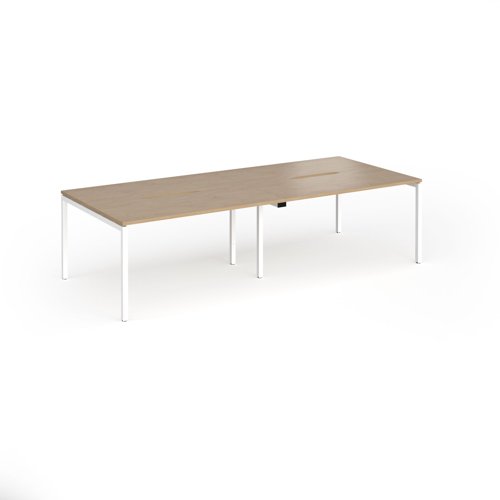 Connex Goal-Post 2800 x 1200 x 725mm Back to Back Desk (4 x 1400mm) - White Frame / Kendal Oak Top