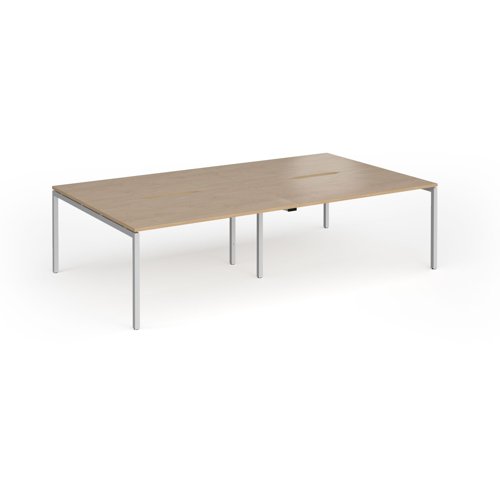 Connex Goal-Post 2800 x 1600 x 725mm Back to Back Desk (4 x 1400mm) - Silver Frame / Kendal Oak Top