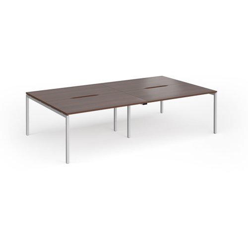 Connex Goal-Post 2800 x 1600 x 725mm Back to Back Desk (4 x 1400mm) - Silver Frame / Walnut Top