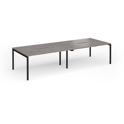 Connex Goal-Post 3200 x 1200 x 725mm Back to Back Desk (4 x 1600mm) - Black Frame / Grey Oak Top