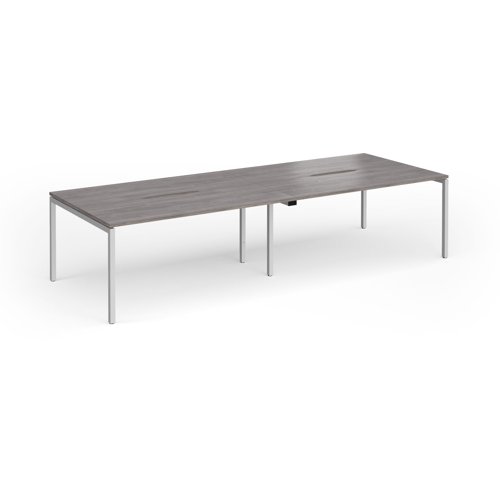 Connex Goal-Post 3200 x 1200 x 725mm Back to Back Desk (4 x 1600mm) - Silver Frame / Grey Oak Top