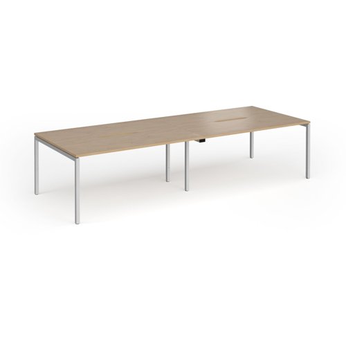 Connex Goal-Post 3200 x 1200 x 725mm Back to Back Desk (4 x 1600mm) - Silver Frame / Kendal Oak Top