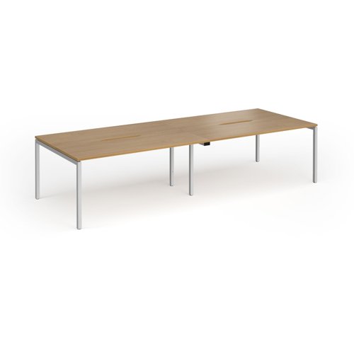 Connex Goal-Post 3200 x 1200 x 725mm Back to Back Desk (4 x 1600mm) - Silver Frame / Oak Top