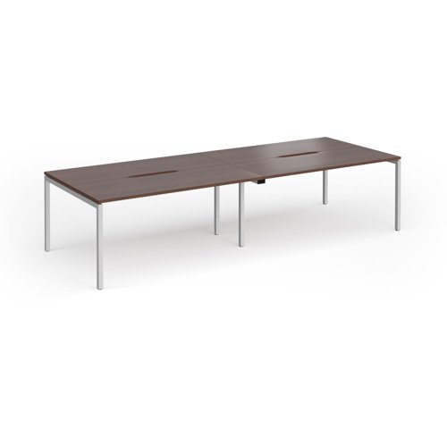 Connex Goal-Post 3200 x 1200 x 725mm Back to Back Desk (4 x 1600mm) - Silver Frame / Walnut Top