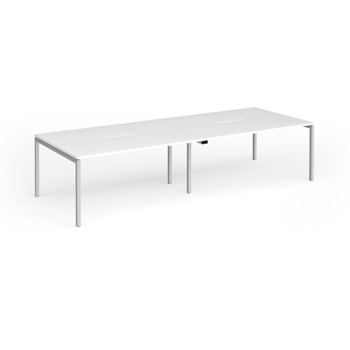 Connex Goal-Post 3200 x 1200 x 725mm Back to Back Desk (4 x 1600mm) - Silver Frame / White Top