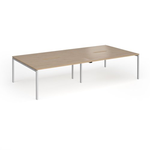 Connex Goal-Post 3200 x 1600 x 725mm Back to Back Desk (4 x 1600mm) - Silver Frame / Kendal Oak Top