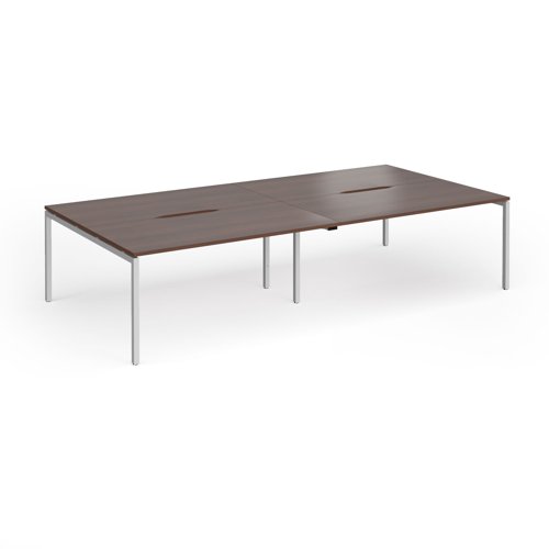 Connex Goal-Post 3200 x 1600 x 725mm Back to Back Desk (4 x 1600mm) - Silver Frame / Walnut Top