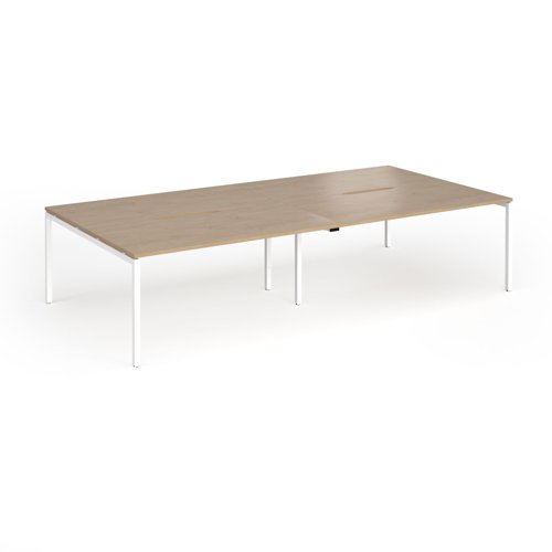 Connex Goal-Post 3200 x 1600 x 725mm Back to Back Desk (4 x 1600mm) - White Frame / Kendal Oak Top