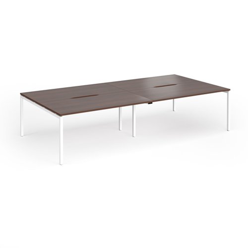 Connex Goal-Post 3200 x 1600 x 725mm Back to Back Desk (4 x 1600mm) - White Frame / Walnut Top
