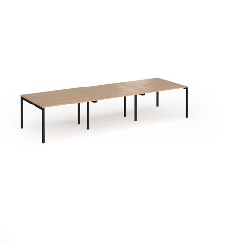 Connex Goal-Post 3600 x 1200 x 725mm Back to Back Desk (6 x 1200mm) - Black Frame / Beech Top