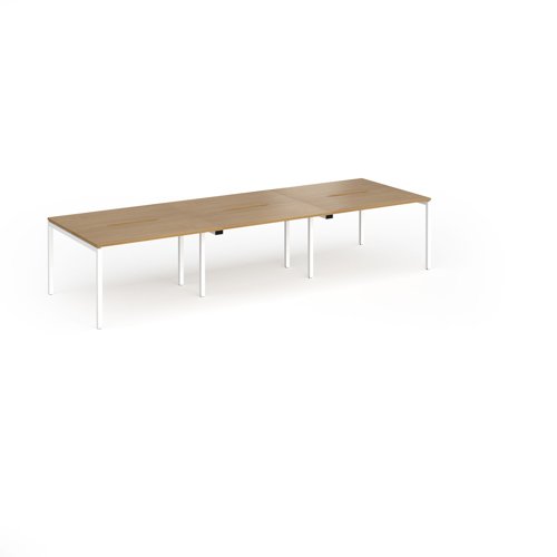 Connex Goal-Post 3600 x 1200 x 725mm Back to Back Desk (6 x 1200mm) - White Frame / Oak Top
